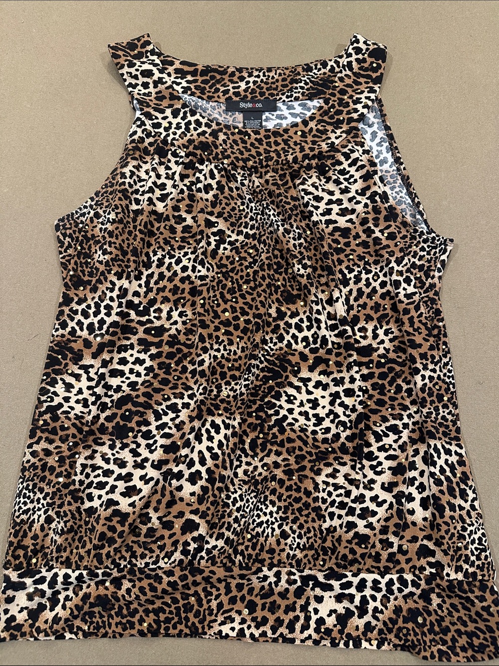 Style & Co. Leopard Print Sleeveless Tank Top - Brown/Black/Cream